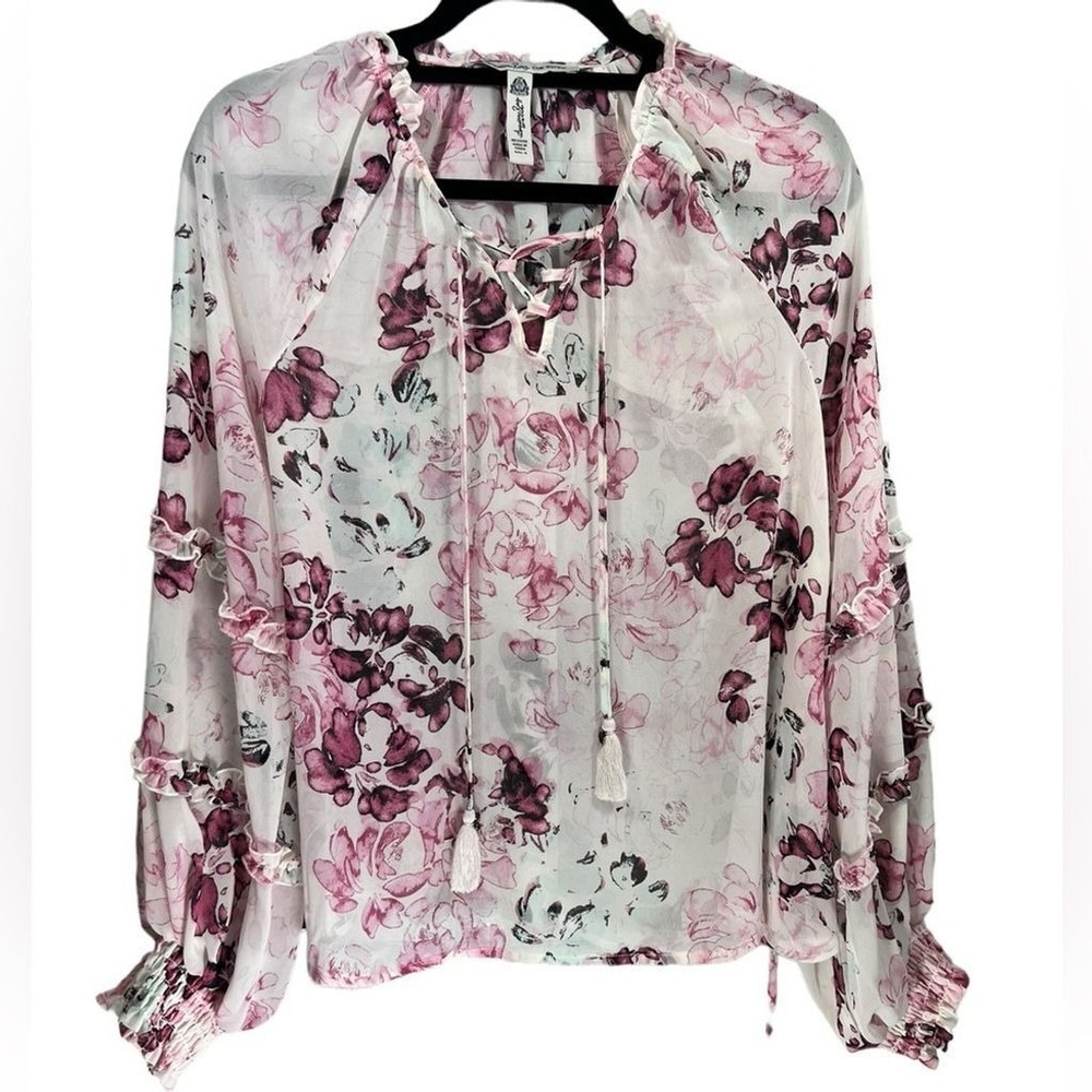 NWT American Rag Boho Floral Peasant Sheer Blouse Top Size Small
